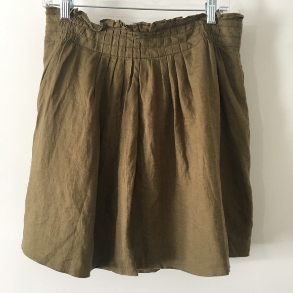 J. Crew Pleated Skirt Gathered Waist Olive Green Sz 6 Cotton Lined Short - Picture 2 of 9